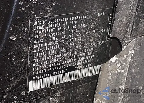 2015 Volkswagen Tiguan S z USA, uszkodzony, nr VIN WVGAV7AX5FW614957